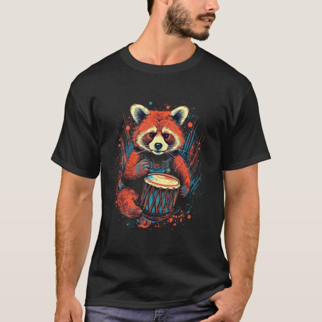 Red Panda Snare Drum Drumming Drummer Marching Ban T-Shirt (Front)
