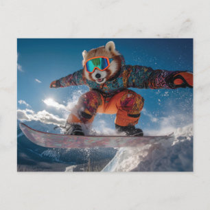 Red Panda Snowboarding in a Colorful Snowsuit Holiday Postcard