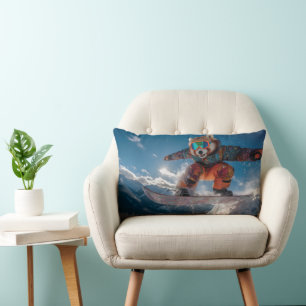 Red Panda Snowboarding in a Colorful Snowsuit Lumbar Cushion