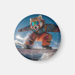 Red Panda Snowboarding in a Colorful Snowsuit Magnet