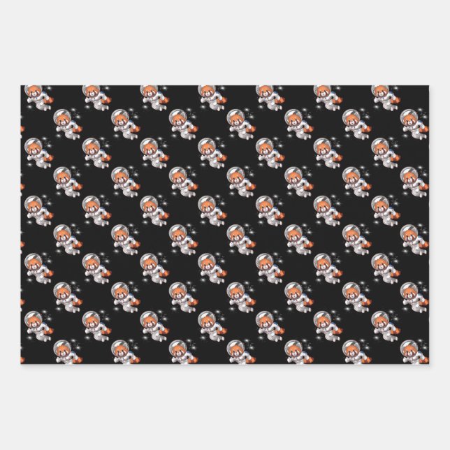 Red Panda Space Astronaut Wrapping Paper Sheet (Front)