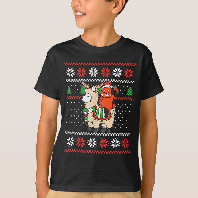Red Panda Ugly Christmas Sweater Reindeer Llama Ri (Front)