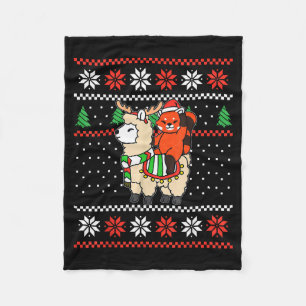 Red Panda Ugly Christmas Sweater Reindeer Llama Ri Fleece Blanket