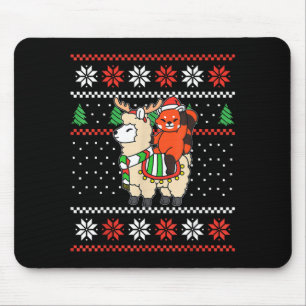 Red Panda Ugly Christmas Sweater Reindeer Llama Ri Mouse Pad