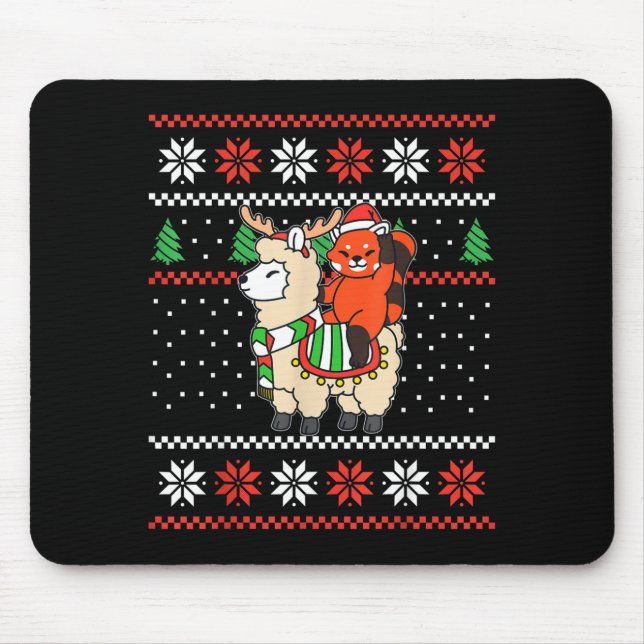 Red Panda Ugly Christmas Sweater Reindeer Llama Ri Mouse Pad (Front)