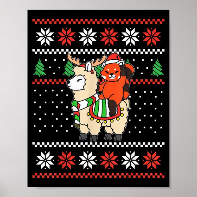 Red Panda Ugly Christmas Sweater Reindeer Llama Ri Poster (Front)