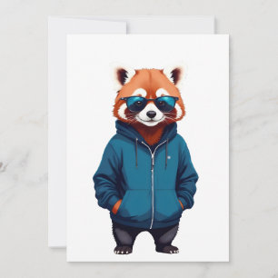 Red Panda Wearing Hoodie Funny Cool Animal Music Invitation