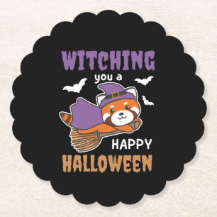 Red Panda Witch Witching You A Happy Halloween Paper Coaster