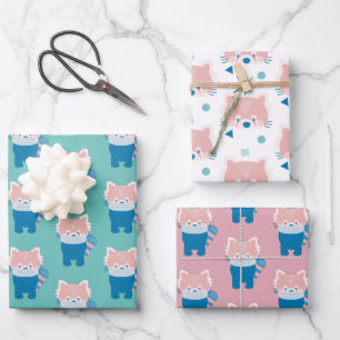 Red Panda with Mask Pattern Wrapping Paper Sheet