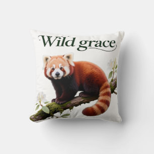 Red Panda with Rhododendron Flowers Art Print Cushion