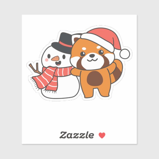 Red Panda With Snowman In Winter For Christmas (Sheet)