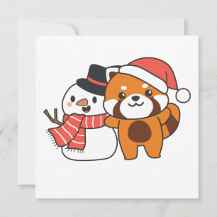 Red Panda With Snowman In Winter For Christmas Inv Invitation