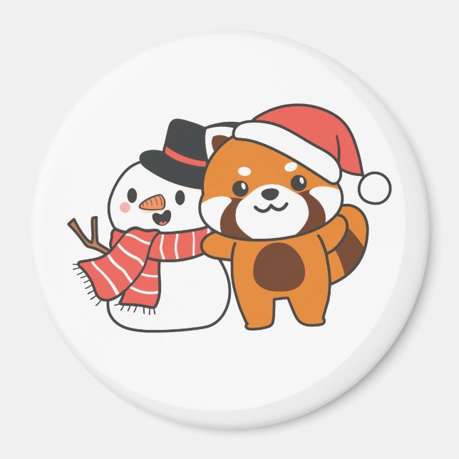 Red Panda With Snowman In Winter For Christmas Mag Magnet (Front)