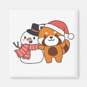 Red Panda With Snowman In Winter For Christmas Mag Magnet