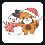 Red Panda With Snowman In Winter For Christmas Squ Square Sticker<br><div class="desc">Red panda with snowman in winter for Christmas - a snowman for winter and Christmas. A winter greeting in the cold season for the holidays. Christmas red panda with snowman.</div>