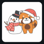 Red Panda With Snowman In Winter For Christmas Square Sticker<br><div class="desc">Red panda with snowman in winter for Christmas - a snowman for winter and Christmas. A winter greeting in the cold season for the holidays. Christmas red panda with snowman.</div>