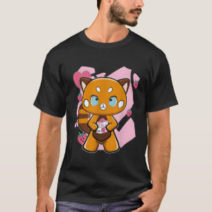 Red Panda With Strawberry Milk T-Shirt