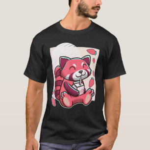 Red Panda With Strawberry Milk T-Shirt