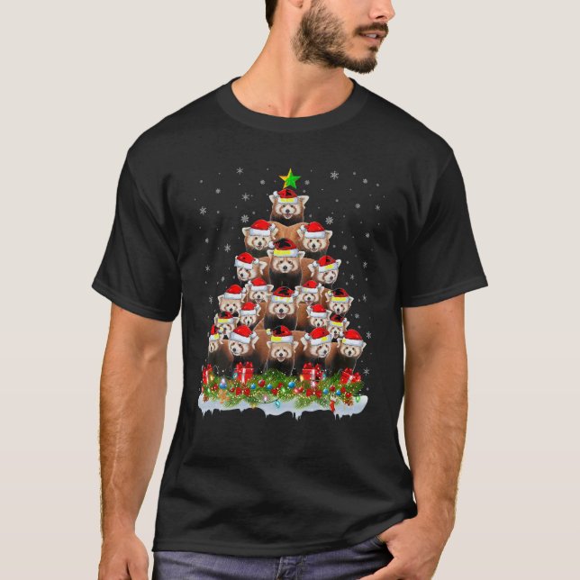 Red Panda Xmas Lights Santa Red Panda Christmas Tr T-Shirt (Front)