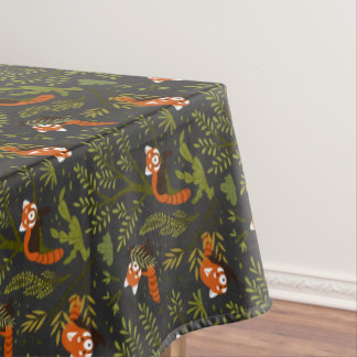 Red Pandas in the Forest Black Tablecloth
