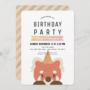 Red Pandas Simple Pink Girl Birthday Invitation