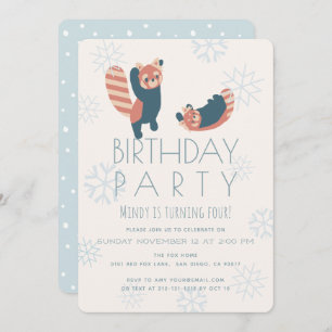 Red Pandas Snowflake Birthday Party Invitation