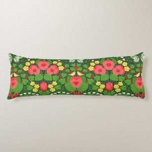 Red pansies, birds and butterflies body cushion