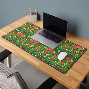 Red pansies, birds and butterflies desk mat
