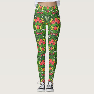 Red pansies, birds and butterflies leggings