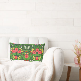 Red pansies, birds and butterflies lumbar cushion