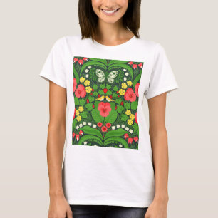 Red pansies, birds and butterflies T-Shirt