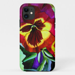 Red pansies watercolor flower original art iPhone 11 case