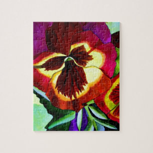 Red pansies watercolor flower original art jigsaw puzzle