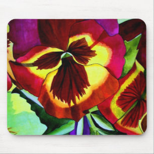 Red pansies watercolor flower original art mouse pad