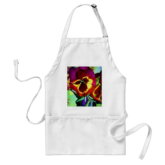 Red pansies watercolor flower original art standard apron (Front)