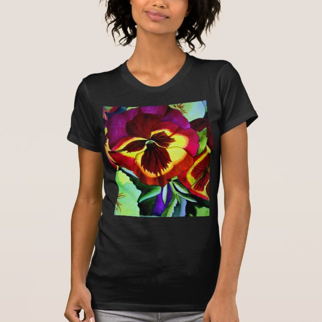 Red pansies watercolor flower original art T-Shirt (Front)