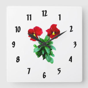 Red Pansy Duo Square Wall Clock