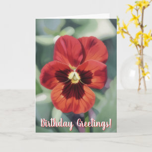 Red Pansy Flower Art Floral Birthday Card