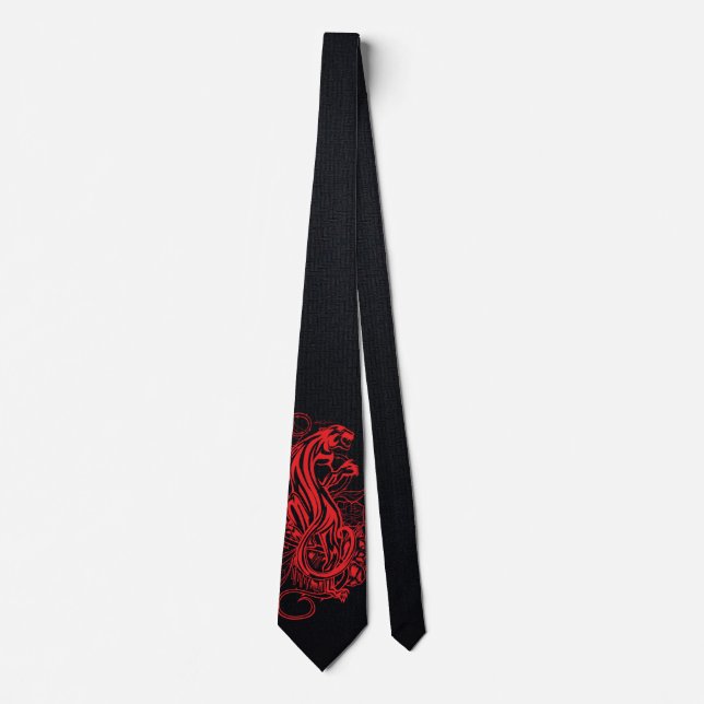 Red Panther Gothic Luxury Bold Black Statement Tie (Front)