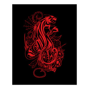 Red Panther Gothic Tattoo Style Bold Dark Wall Art