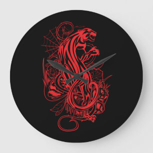 Red Panther Gothic Tattoo Style Dark Aesthetic Large Clock