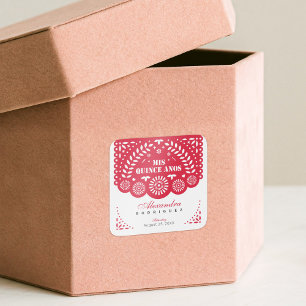 Red Papel Picado Mis Quince Años Square Sticker