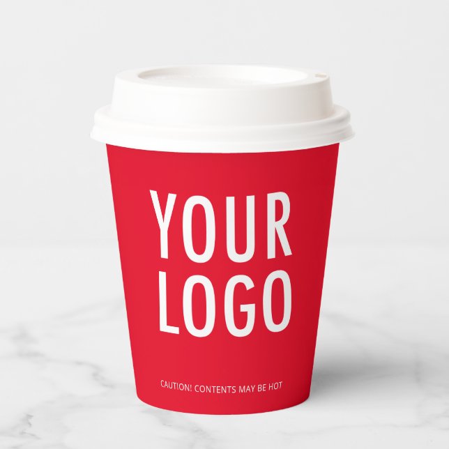 Red Paper Cups with Lids Custom Business Logo 8 oz (Front)
