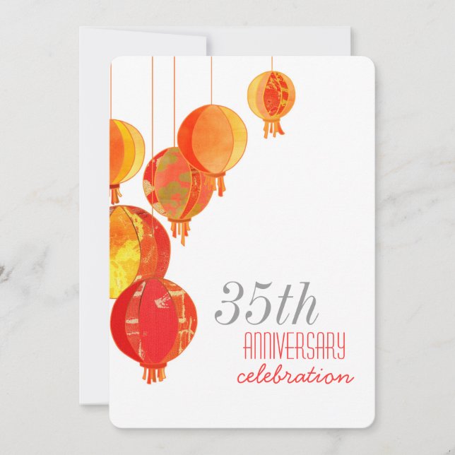 Red Paper Lanterns 35th Wedding Anniversary Invitation (Front)