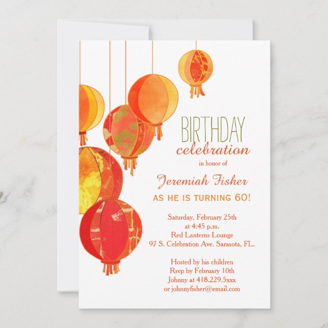 Red Paper Lanterns 60Th Birthday Party Invitation (Front)