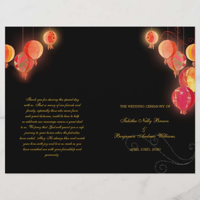 Red Paper Lanterns Wedding Bi Fold Program (Front)
