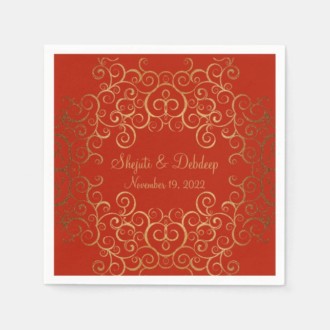 Red Paper Napkins with Elegant Swirls (Front)