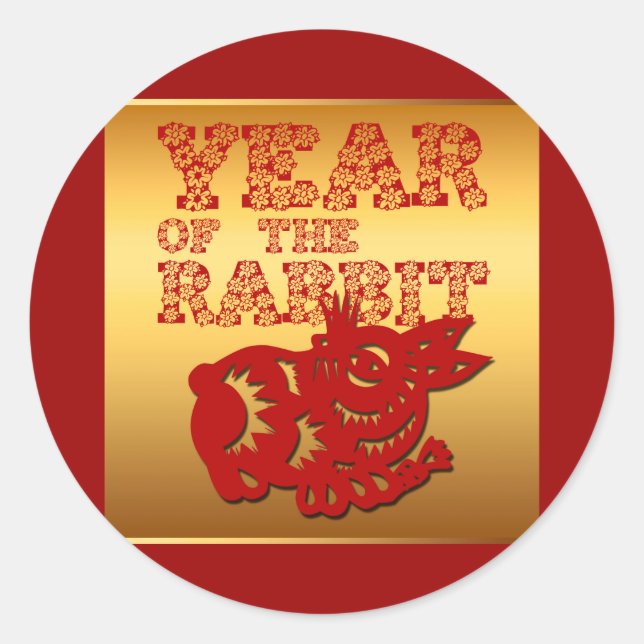 Red Papercut Floral Rabbit Year Zodiac R Sticker (Front)