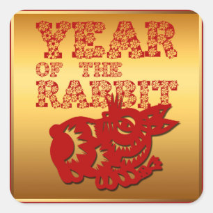 Red Papercut Floral Rabbit Year Zodiac Square S Sticker
