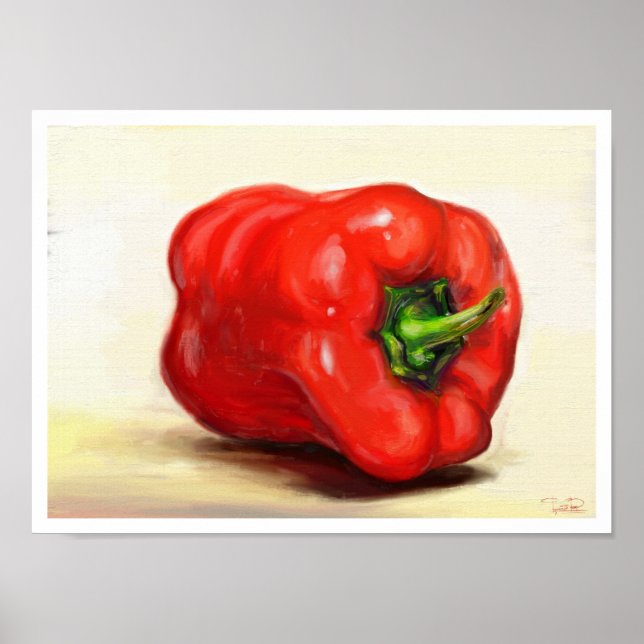 Red Paprika classic vegetable still life oil paint Poster (Front)